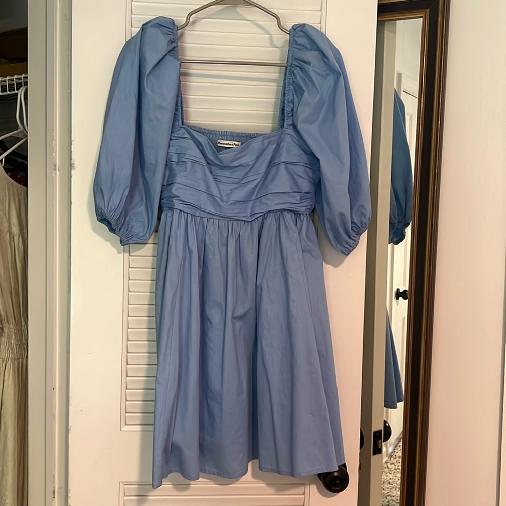 Abercrombie Blue Emerson Poplin Puff Sleeve Dress